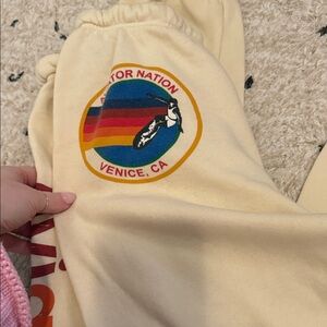 Aviator Nation women’s beige Sweatpants with Colorful Logo
